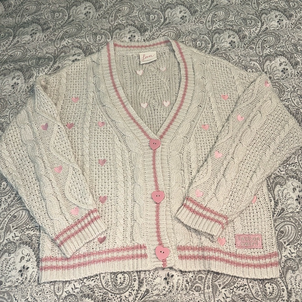 Taylor Swift Lover Cream and Pink Heart Cardigan